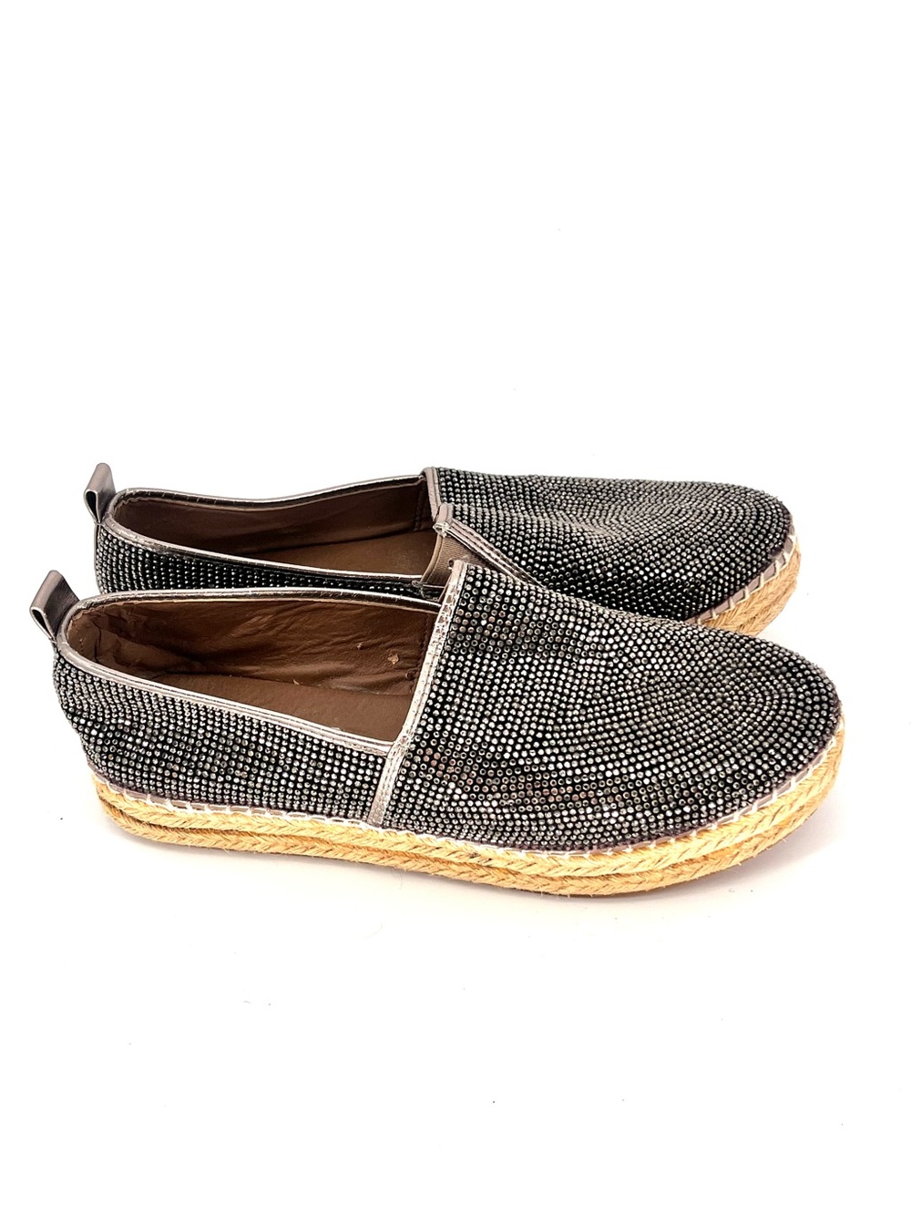 Steve Madden Choppur-R Rhinestone Espadrille Flats Women’s 6 Pewter Slip On